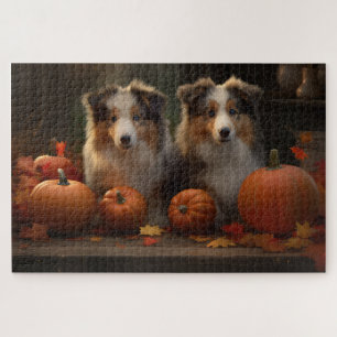 Puzzle Rough Collie Puppy Automne Citrouille de plaisir