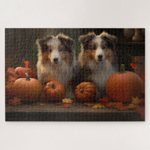 Puzzle Rough Collie Puppy Automne Citrouille de plaisir