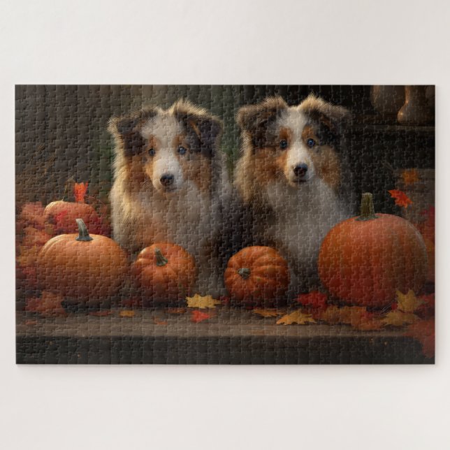 Puzzle Rough Collie Puppy Automne Citrouille de plaisir (Horizontal)
