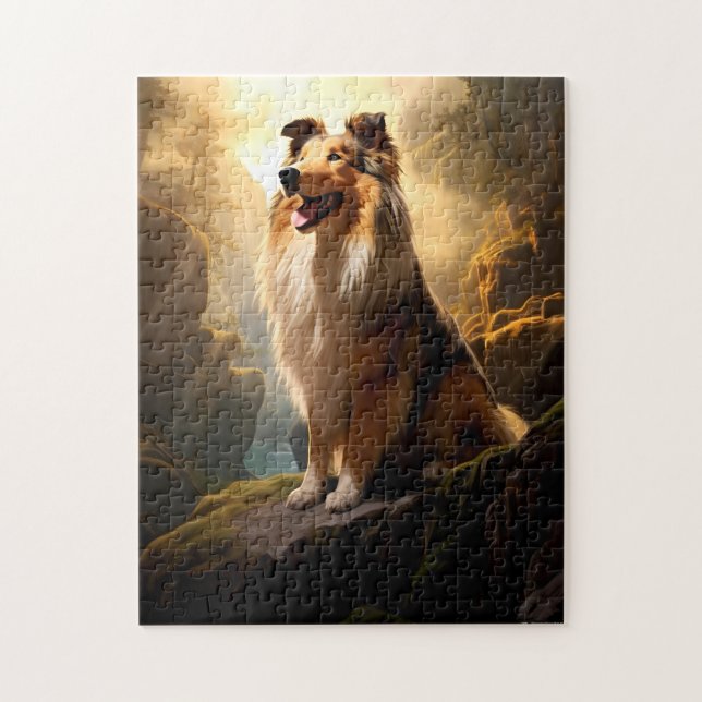 Puzzle Rough Collie sur Mountain Puzzle. (Vertical)