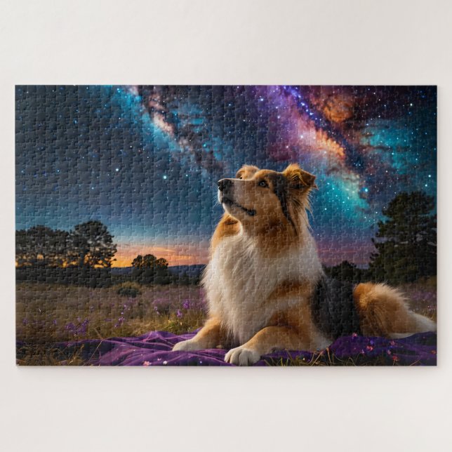 Puzzle Rough Collie Under the Stars (Horizontal)