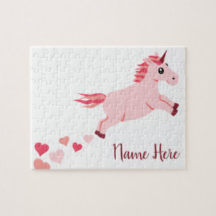 Puzzle Rougissent la licorne rose de coeur