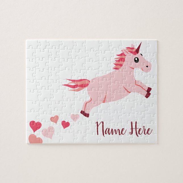 Puzzle Rougissent la licorne rose de coeur (Horizontal)