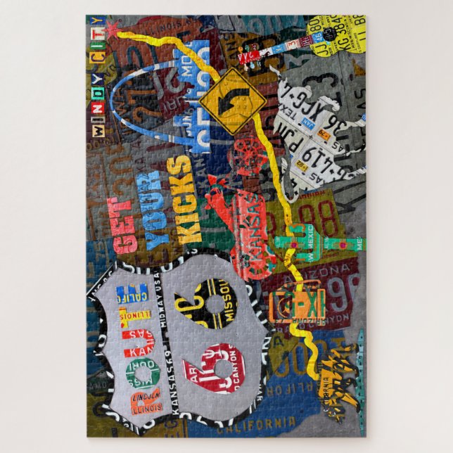 Puzzle Route 66 Collage License Plate Art (Vertical)
