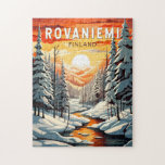 Puzzle Rovaniemi Finlande Travel Art Vintage<br><div class="desc">Rovaniemi conception de déplacement vectoriel rétro. Rovaniemi est la capitale de la Laponie,  dans le nord de la Finlande.</div>