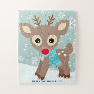 Puzzle Rudolph Red Nez Reindeen Feu de neige Enfants Noël