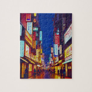Puzzle Rue de ville japonaise la nuit