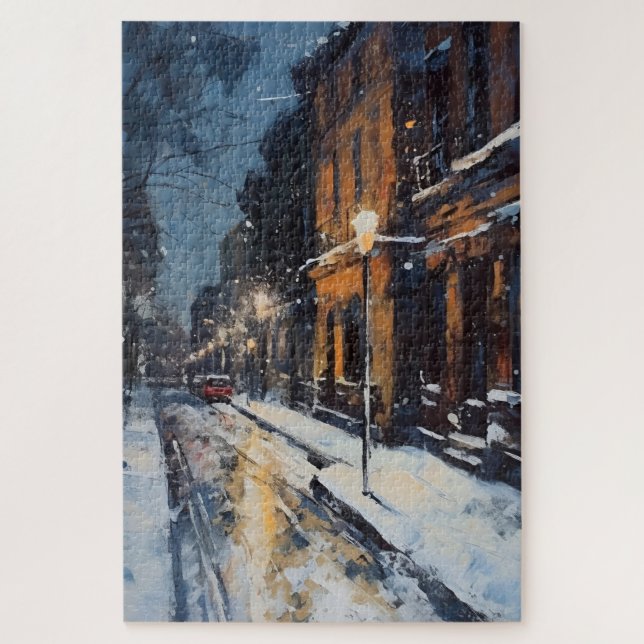 Puzzle Rue Snowy Hiver Soirée (Vertical)