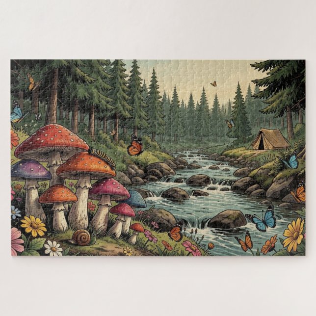 Puzzle Ruisseau capricieux de la forêt avec champignons,  (Horizontal)