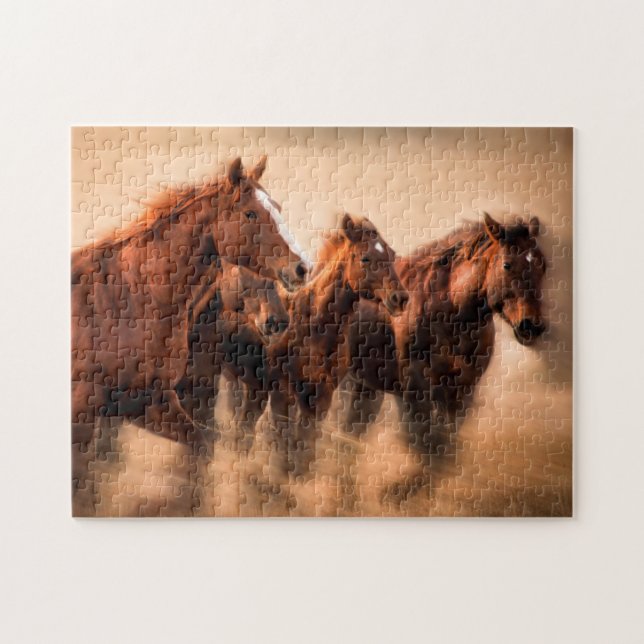 Puzzle running horses, blur and flying manes (Horizontal)