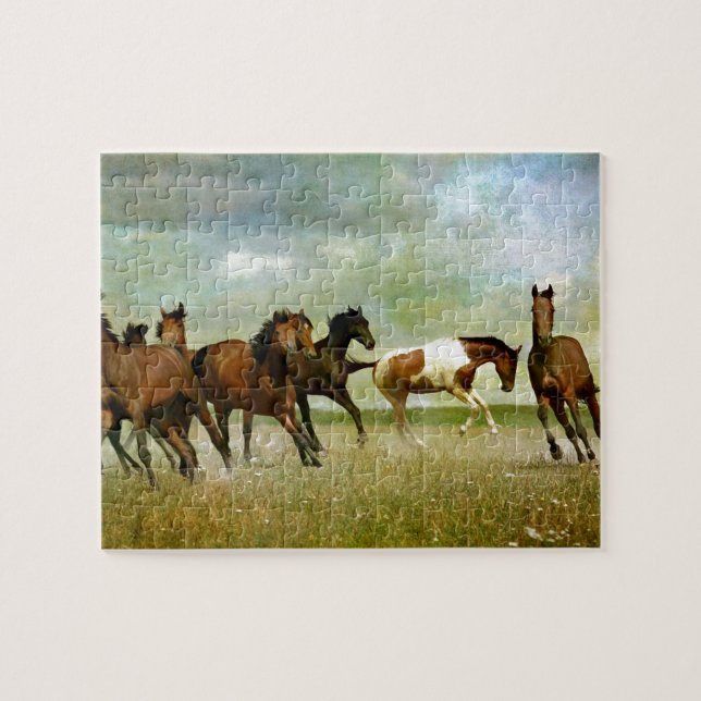 Puzzle Running Wild Horses - Vintage Creative Art (Horizontal)