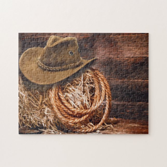 Puzzle Russe Cowboy Casquette corde Hay Photo (Horizontal)