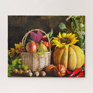 Puzzle Rustic Autumn Harvest Flowers Pumpkin