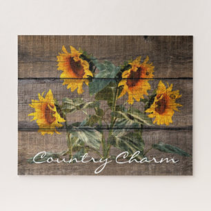 Puzzle Rustic Barn Wood Sunflower