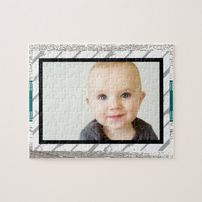 Puzzle Rustic Barnwood Motif Baby Photo (Horizontal)