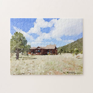 Puzzle Rustic Cabin Living Country Scenery Watercolor