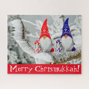 Puzzle Rustic Chrismukkah Blue and Red Elves Gift