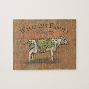 Puzzle Rustic Farmhouse Cow Monogramme Nom de famille