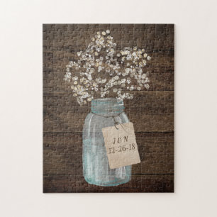 Puzzle Rustic Grange Mariage Wood Mason Jar Babys Respire