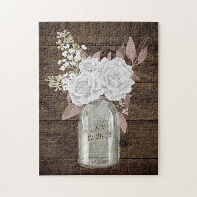 Puzzle Rustic Grange Mariage Wood Mason Jar Babys Respire (Vertical)
