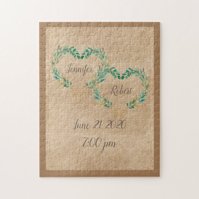Puzzle Rustic Greenery Antique Heart Beautiful Wedding (Vertical)