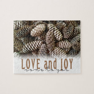 Puzzle Rustic Holiday Love and Joy Pine Cone