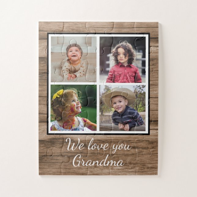 Puzzle Rustic Wood 4 Photo Collage Grand-mère (Vertical)