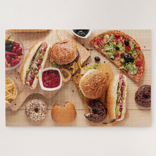 Puzzle Rustique Burger Hot dog Pizza French Fries Donut (Horizontal)