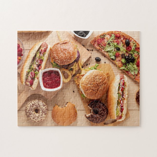 Puzzle Rustique Burger Hot dog Pizza French Fries Donut (Horizontal)