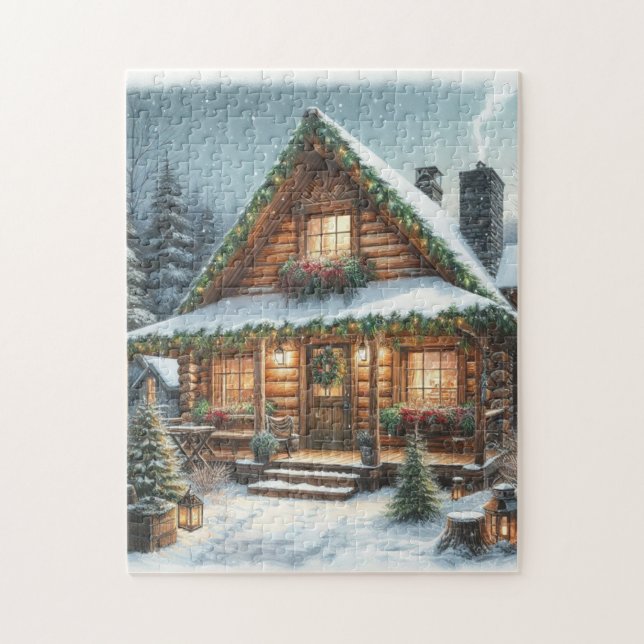 Puzzle Rustique hiver/Noël cabine enneigé (Vertical)