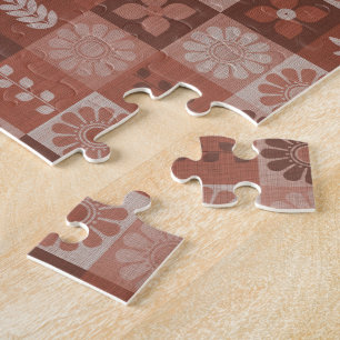 Puzzle Rustique Orange Brown Burlap Fleurs Feuilles Puzzl