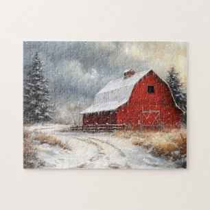 Puzzle Rustique Red Grange Winter Pittoresque Art