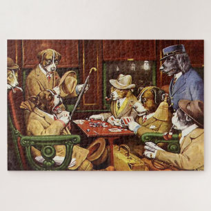 Puzzle Sa gare et quatre as chiens jouant au poker