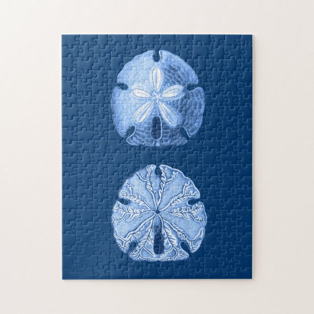 Puzzle Sable Dollar Sea Life Imprimer, Indigo Blue and Wh (Vertical)