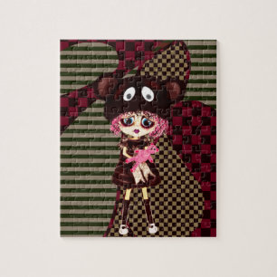 Puzzle Sad Goth Girl, Kawaii chibi avec nounours
