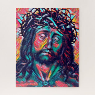 Puzzle Sad Jesus Christ Face Thorn Crown Abstract art