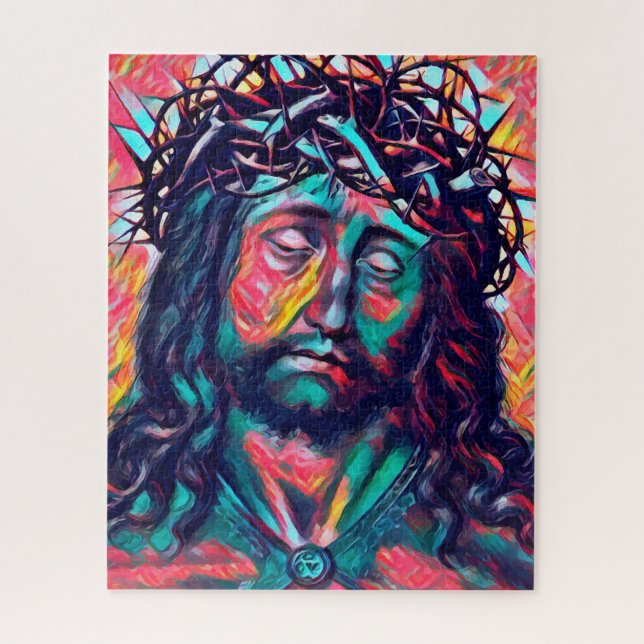 Puzzle Sad Jesus Christ Face Thorn Crown Abstract art (Vertical)