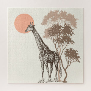 Puzzle Safari Coucher de soleil Giraffe Paysage naturel