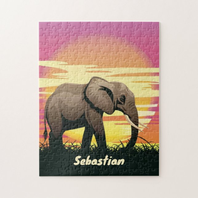 Puzzle Safari Sunset Elephant Silhouette Personnalisé (Vertical)