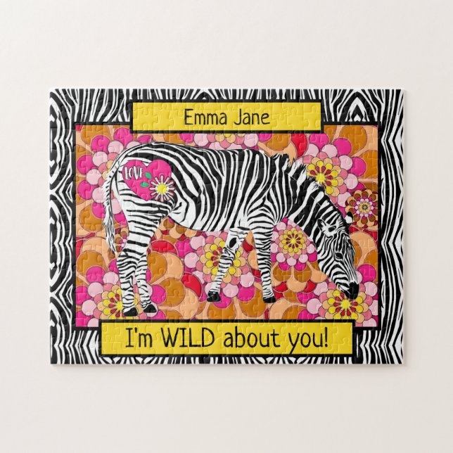 Puzzle Safari Zebra with Heart and Love Valentine's Day (Horizontal)