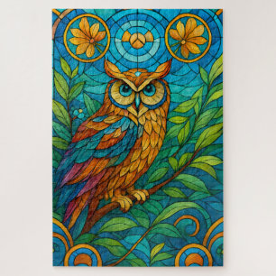 Puzzle Sagesse dans un hibou en verre teinté avec des fle