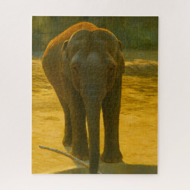 Puzzle Sagesse des éléphants d'or - faune majestueuse (Vertical)