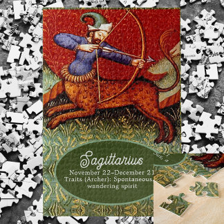 Puzzle Sagittarius Horoscope Zodiac Vintage médiéval LG