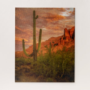 Puzzle Saguaro Cactus Superstition Mountain Sunset Art