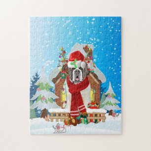 Puzzle Saint Bernard chien avec cadeaux de Noël