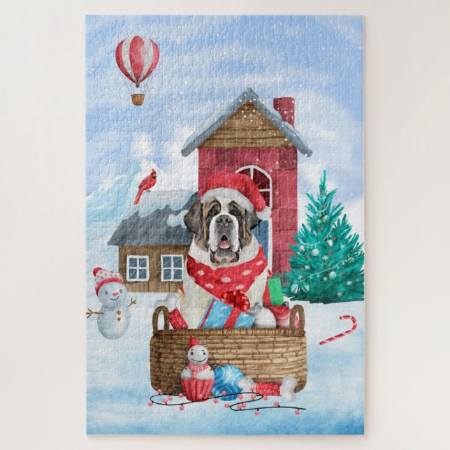 Puzzle Saint Bernard Chien dans la neige Maison de Chien  (Vertical)