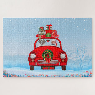 Puzzle Saint Bernard Chien En Voiture Avec Le Père Noël