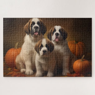Puzzle Saint Bernard chiot Automne Délice Citrouille