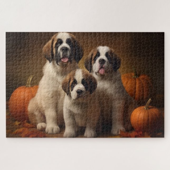 Puzzle Saint Bernard chiot Automne Délice Citrouille (Horizontal)