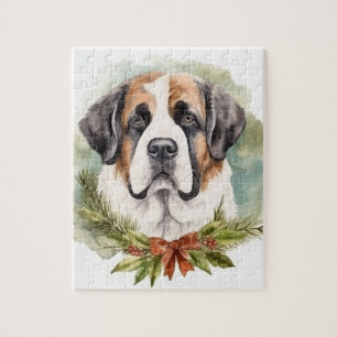 Puzzle Saint Bernard Christmas Wreath Festive Pup